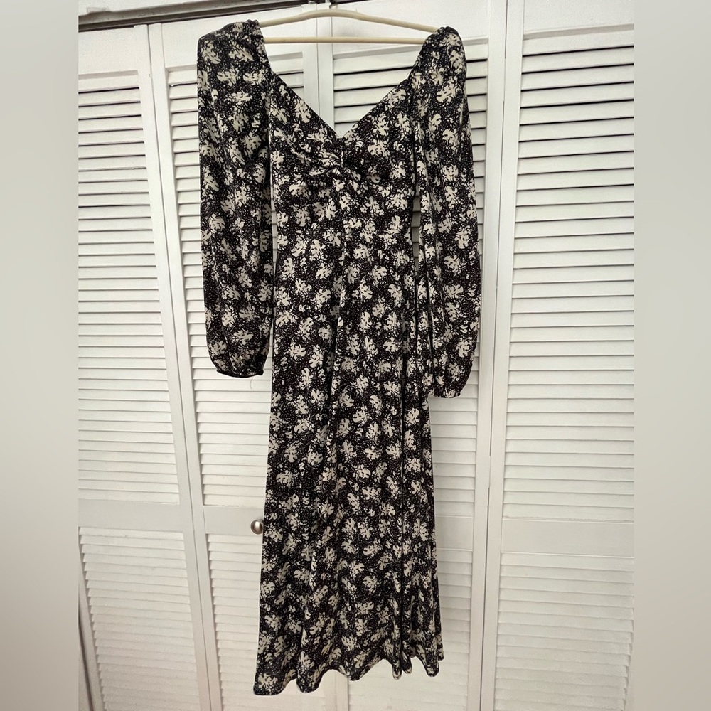 Lulus Found Your Bliss Black Print Long Sleeve Lace Up Midi Dress - Picture 6 of 6